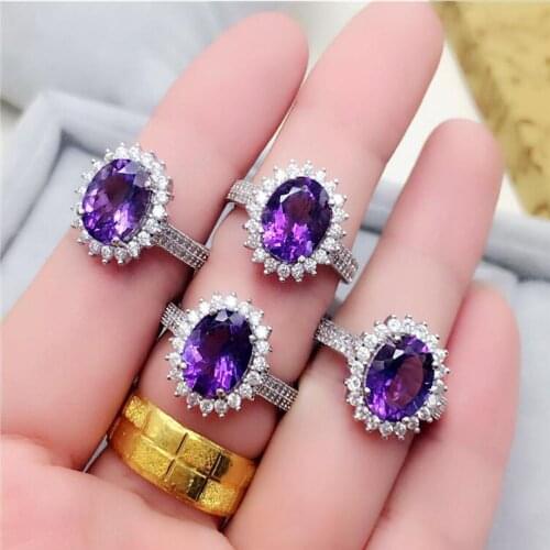 Amethyst ring Natural real amethyst 925 sterling silver Free shipping Fine purple crystal rings 8*10mm gem