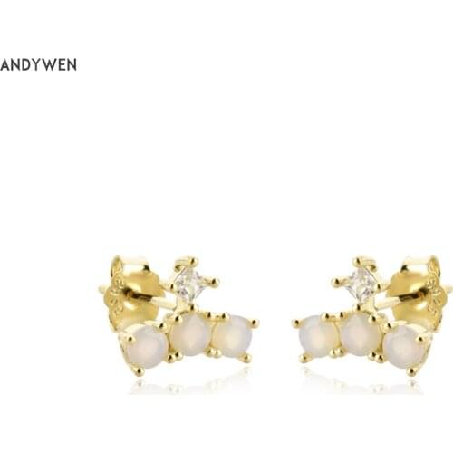 ANDYWEN 925 Sterling Silver 2021Gold Opals Zircon Tiny Stud Earring Piercing Pendiente Luxury Fine Jewelry 2021 Rock Punk Clips