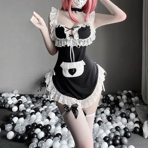 Anime Maid Cosplay Outfit For Women Kawaii Sexy Costumes Sleeveless Halter Japanese Coffee Bar Uniform Lace Plus Size Apparel