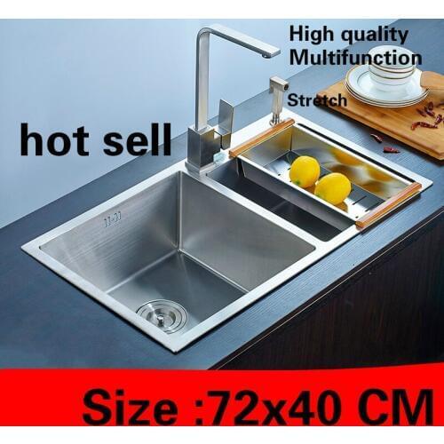 Free shipping Apartment vogue kitchen manual sink double groove do the dishes food grade 304 stainless steel hot sell 72x40 CM