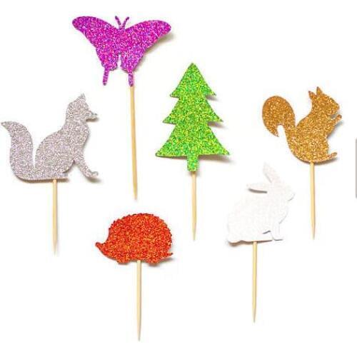 GLITTER wonderland animals birthday Gender Reveal cupcake toppers baptism Christening party decoration doughnut food picks