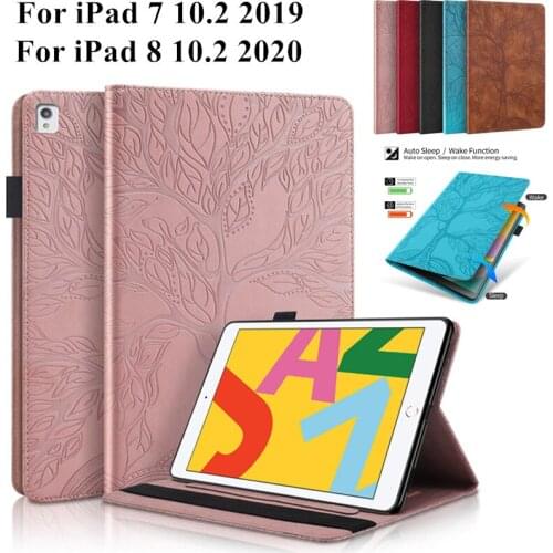 IPad 8 8 th 7th Generation Case 10.2 2019 2020 Tablet 3D Tree Embossed Pocket Pen Holder Stand Card slots Wallet Tablet Case