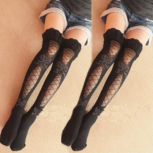 Summer Hot Sexy Women´s Sheer Lace Black Stockings Thigh-Highs Stockings Suspender Stockings