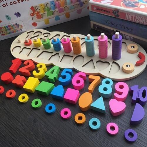 1set Children Wooden Montessori Toys Rainbow Ring Pairing Learning Board Early Education To Learn Digital Toys Wooden Blocks