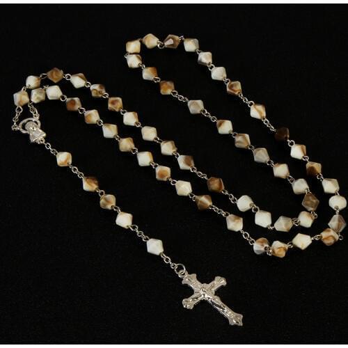 Catholic 8mm long pink plastic printed round rosary rosary necklace holy rosary and Lund medal