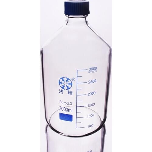 Reagent bottle,With blue screw cover,Borosilicate glass 3.3,Capacity 3000ml,Heavy Wall,Graduation Sample Vials Plastic Lid