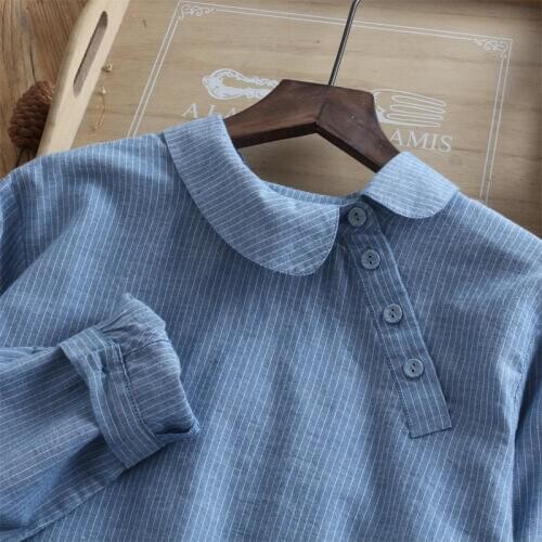 Cotton thin striped pullover shirt retro fashion shirt top BBZPT-33695
