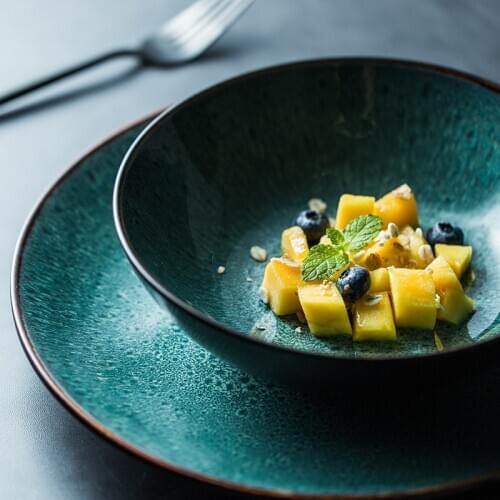 KINGLANG European Klin Green Tableware Steak Plate Pasta Dish Ceramic Plate Big Soup Bowl