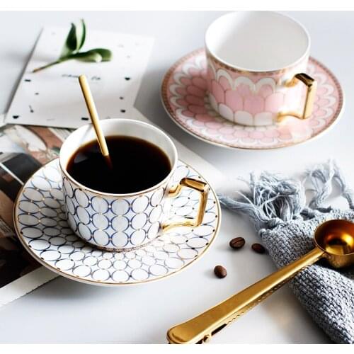 Coffee Cup and Dish Luxury Afternoon Tea Household Ceramic Cup With Simple Black Tea Cup Set With Dish Spoon