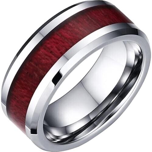 Ring Firm Red Wood Grain Design Titanium Steel Romantic Lovers Finger Decor for Valentine Gift