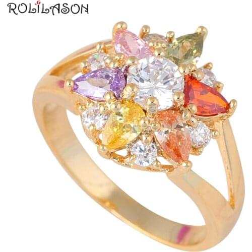 Amazing Pop Design Shining AAA A Color Zirconia & Crystal Gold tone Ring fashion jewelry USA Size #5.5 #7.5 KR238