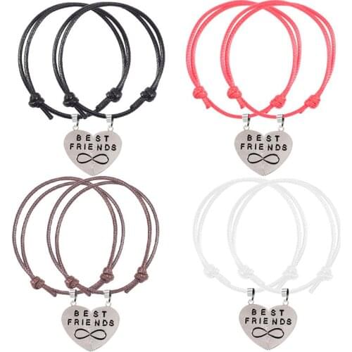Best Friend Leather Cord Braided Bracelet Fashion Splicing Heart-Shaped Pair Of Alloy Pendants For Wommen Jewelry Gifts
