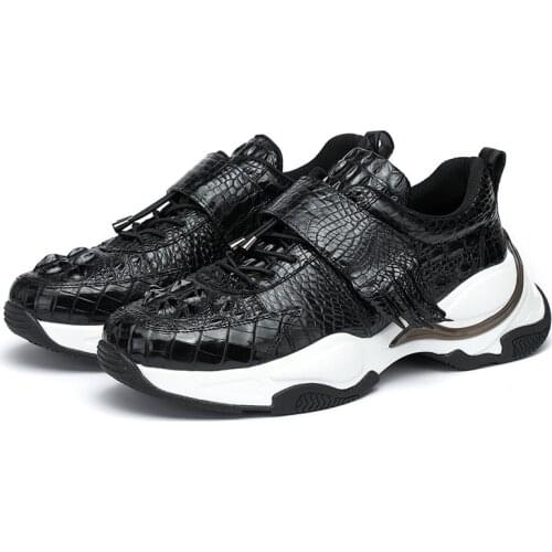 Authentic Exotic Real Crocodile Claw Skin Men Casual Sneakers Genuine Alligator Paw Leather Hook & Loop Male Walking Flats Shoes