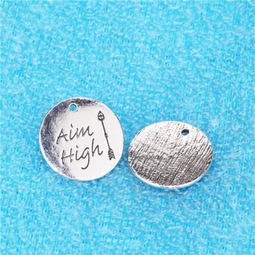 10pcs 24MM Aim High Word inspirational round vintage alloy charms and fashion pendants jewelry antique silver color metal tag