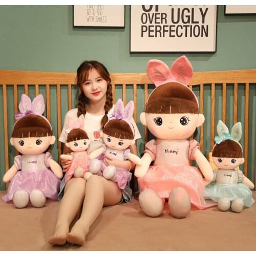 50/130cm Kawaii Plush Girl Dolls with Rabbit Ear Soft Stuffed Dolls Lovely Plush Toys Girl Toys Kids Birthday Valentine Gift