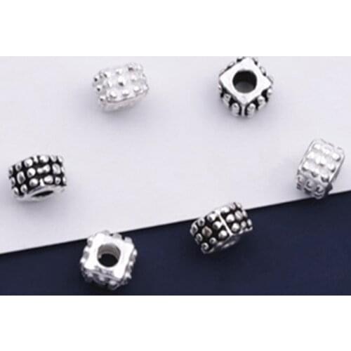 2pcs/lot 925 Sterling Silver Square Small Spacer Beads 5mm Manual S925 Silver Loose Beads Fit Bracelets DIY Jewelry Findings