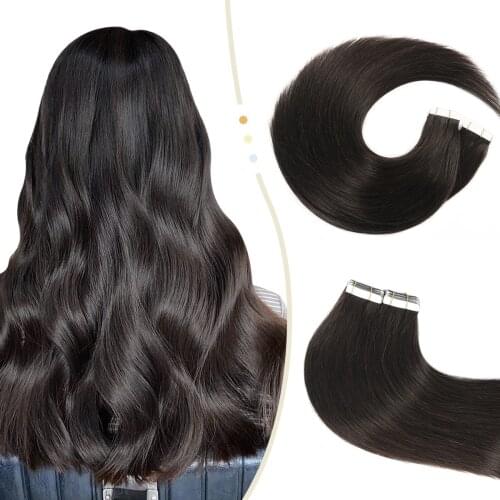 XDhair Tape In Hair Extensions Remy Human Hair Jet Black Color 20Pcs 50g Natural Tape Hair Extensions