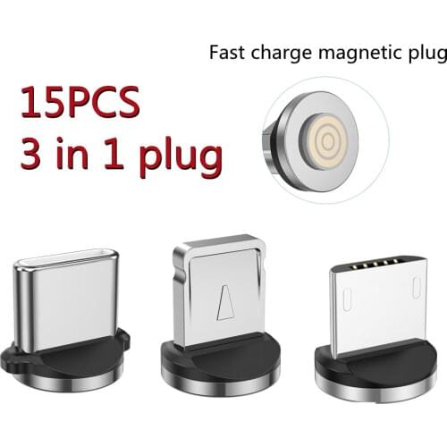 15Pcs 3.0A Magnetische Kabel Plug Type C Micro Usb C Stekkers Snelle Oplaadkabel Adapter Telefoon Type-C Magneet Charger Plug