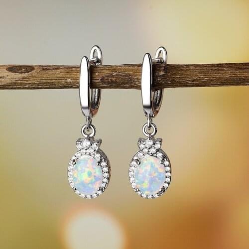 MENGYI Bohemia Retro White Fire Opal Drop Earrings For Womens Charm Wedding Jewelry Oval Natural Stone 9 2 5 Clip Earrings