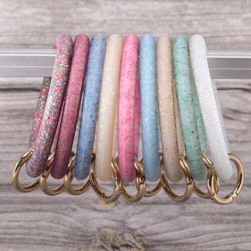 Fashion Shiny Silicone O Bracelet Keychain For Women Gift Custom Circle Exaggerated Circle Wrist Keyring Unisex Accessories