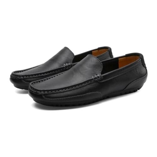 Mens leather stylish non-slip black driving shoes