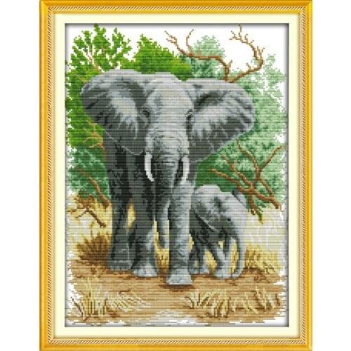The elephant mother and son (1) cross stitch kit 14ct 11ct pre stamped canvas embroidery DIY handmade needlework