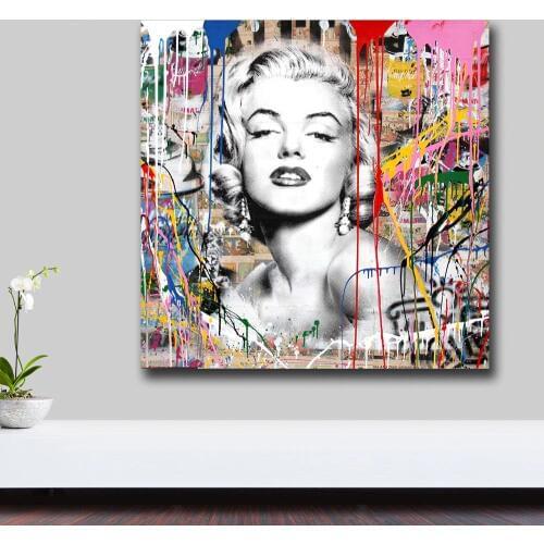 Wxkoil Wall Art Pictures For Living Room Home Decor Abstract Graffiti Art Marilyn Monroe Canvas Oil Painting Printed Unframed