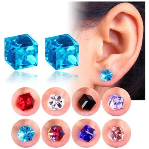 PENGBIN Non-Piercing Ear Stud Creative Magnet Square Crystal Ear Clip Magnetic Ear Stud Earrings No Piercing False Earrings