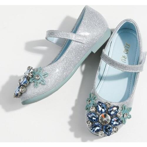 Girls Christmas Performance Shoes Children Elsa Snowflake Crystal Princess Shoes Girls Kids Birthday Party Dress Shoes