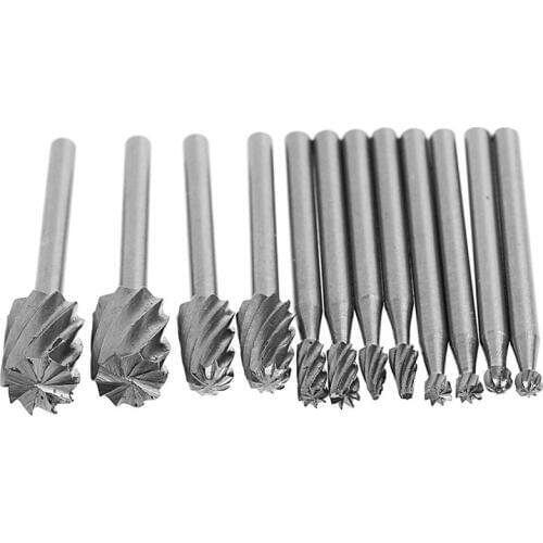OOTDTY 12 Pcs 1/8 Inch Shank HSS Rotary Burr File Set Milling Drill Cutter Router Bit