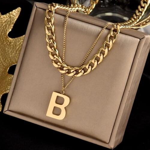 Stainless steel no fade double word B accessory necklace hip-hop web celebrity fashion light luxury cold wind collarbone chain
