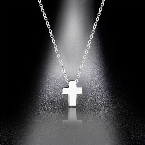 Stainless Steel Silver Color Small Cross Pendant Necklace for Women Girls Fashion Choker Collares Chain Clavicle Christmas Gift
