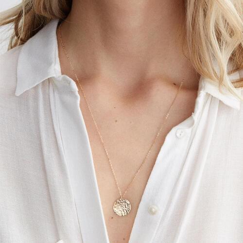 Visunion 316L Stainless Steel Necklace Fashion Chain Pendant Coin Round Circle Charm Necklace Gold Silver Color Link Necklace