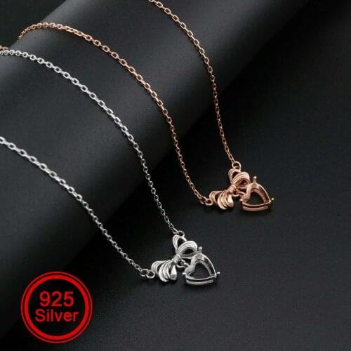 1Pcs 8MM Heart Prong Pendant Settings Necklace Vintage Style Rose Gold Plated Solid 925 Sterling Silver Charm Bezel Tray 1431064
