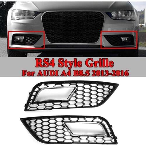 A Pair Gloss Black/Silver RS4 Style Car Front Bumper Fog Light Grill Grilles For Audi A4 B8.5 2013-2016 A4 B8.5 Fog Light Grill
