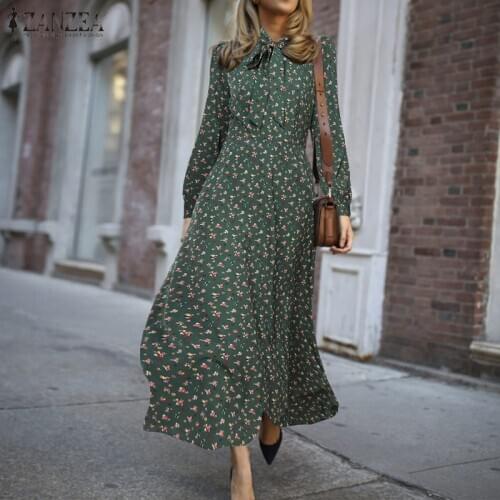ZANZEA Women Bohemian Dress 2021 Fashion Lady Floral Printed Vestidos Elegant Long Maxi Sundress Beach Party Dresses Robe Femme