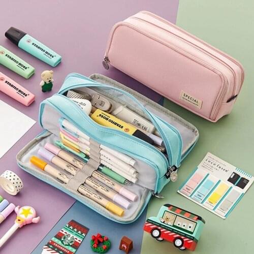 Simple Large Capacity Pencil Case Multi Layer Canvas Pencilcase Student Pen Holder Supplies Pencil Bag School Stationery Pouch
