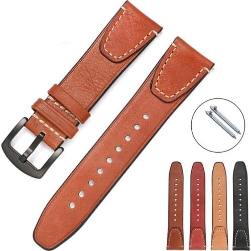 Black Buckle Retro Genuine Leather Strap Oil Wax Cowhide Cow Watchband 20mm 22mm High Quality Business Watch Band