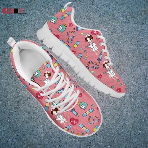 KUILIU Pink Nurse Cartoon Shoes Women Platform Casual Outdoor Footwear Brand Designer Sneakers Comfortable Mesh Dropshipping