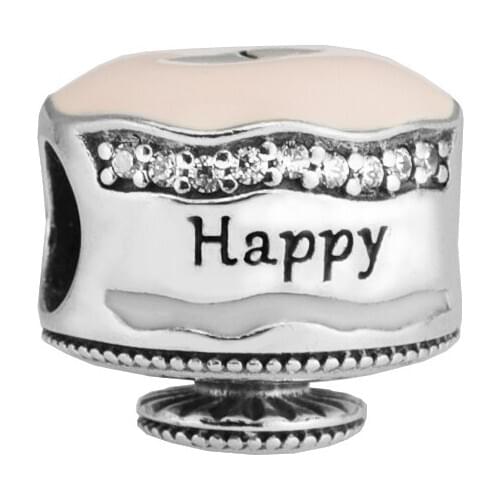 Happy Birthday Cake Mixed Enamel & CZ Charm Jewelry Making Sterling Silver Jewelry Charms For Woman Fits Beaded DIY BraceletS