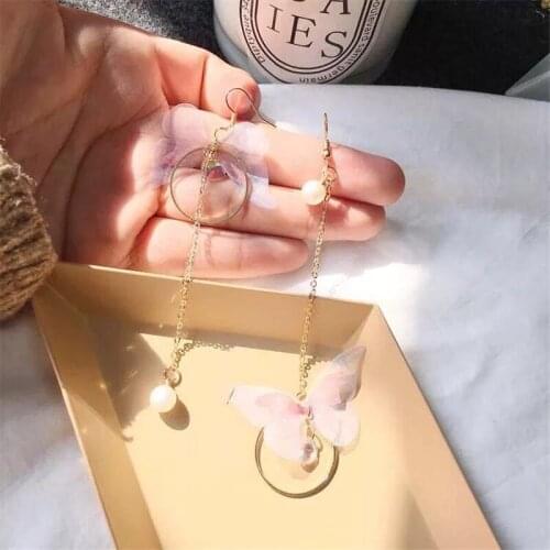 New Fashion Asymmetric Butterfly Circle Fringed Pearl Earrings for Women Elegant Girl Stylish Jewelry Personality Gift