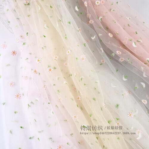 160cm Daisy Flower Embroidered Mesh Cloth French Net Lace Fabric DIY Curtain Baby Childrens Clothing Wedding Dress Tulle Fabric