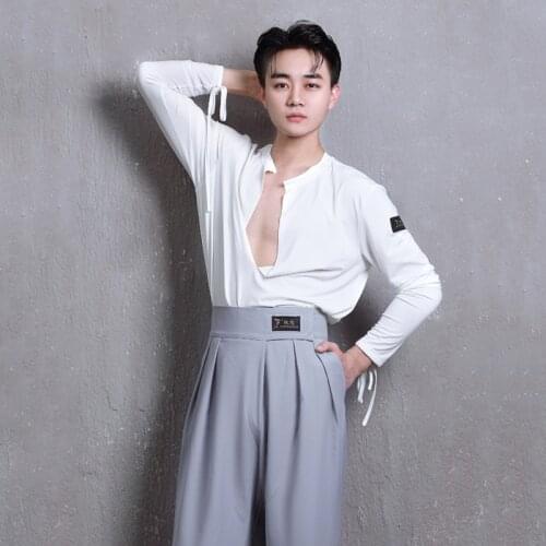 Latin Dance Tops For Men V-neck Ballroom Practice Wear Stage Costume Tango Dance Wear Dancer Outfits Designer Clothes JL2096