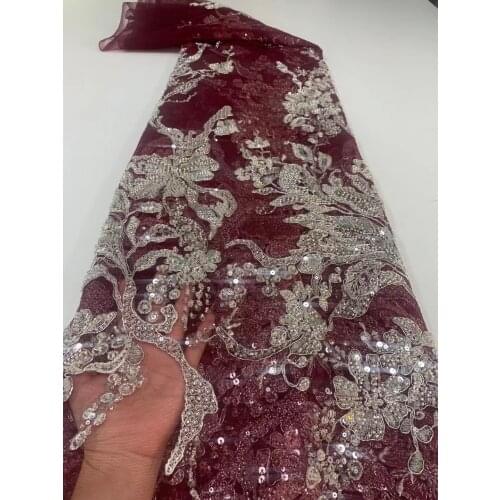 High-end handmade 3d lace fabric 2021 french net lace fabric with beads new african beaded lace fabric for bridal dress SL1876