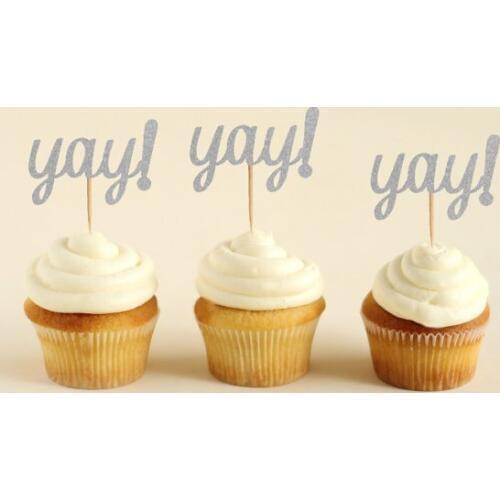 Yay! Glitter Cupcake Toppers decorations wedding party/Bridal shower/Baby Shower/Birthday toothpicks