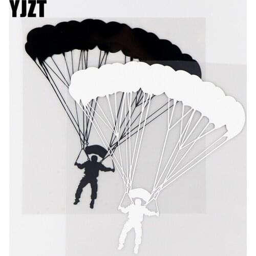 YJZT 14.5×15.6CM Funny Parachute Vinyl Decals Silhouette Of Skydiver Car Stickers Art Decoration Black / Silver 10A-0425