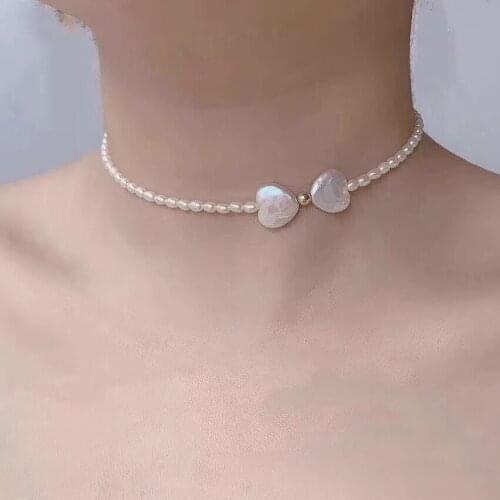 Pearl Necklace Female Gentle, Delicate and Elegant Golden Small Peach Heart Freshwater Pearl Clavicle Chain Love Mini Pearl