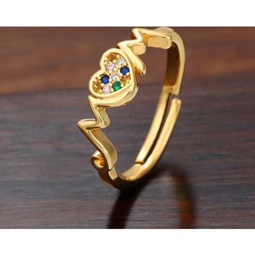 Gold Heart Ring Zircon For Women Hollow Copper Adjustable Rings Women Crystal Rings Micro Inlay Dropshipping Anel de prego