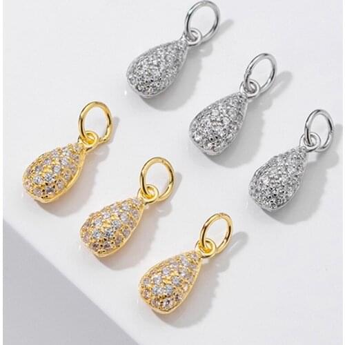 925 Sterling Silver Shining AAA Zircon Paved Water Drop Shape Circle Charms Women Necklace Silver Pendant DIY Fine Jewelry Make