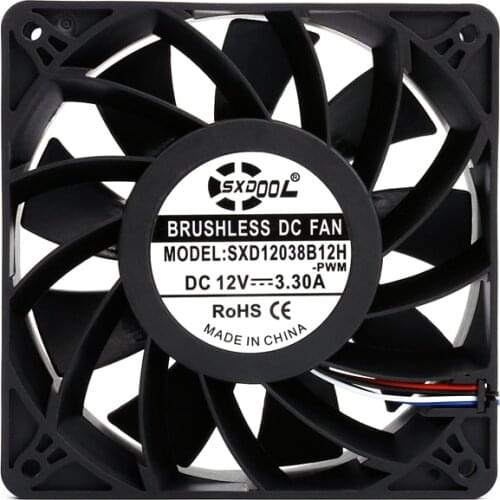 1pcs SXDOOL 120mm 12CM 12038 High Speed CFM Miner PWM Cooling Fan 120X120X38 mm Computer Case Fan 12V 4-Wire Dual Ball Cooler